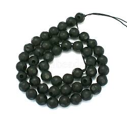 Natural Black Onyx Round Bead Strands, Faceted and Frosted, 8mm, Hole: 1mm, about 50pcs/strand, 15.74 inch(X-G-L271-02-8mm)
