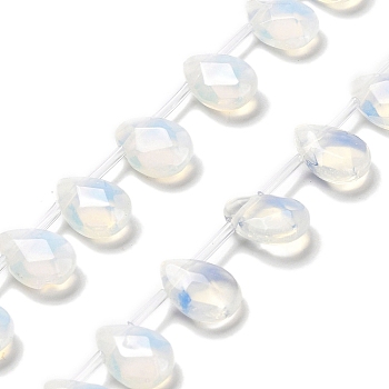 Opalite Beads Strands, Faceted, Teardrop, Top Drilled, 12x8x3.5mm, Hole: 0.9mm, about 22~25pcs/strand, 13.78''(35cm)