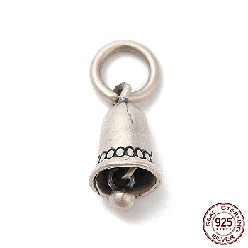 925 Sterling Silver Charms, Bell, with Jump Rings, Antique Silver, 11x6.5mm, Hole: 3mm