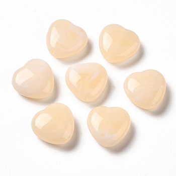 Transparent Acrylic Beads, Two Tone, Heart, Antique White, 15x15.5x6.5mm, Hole: 1.4mm, about: 480pcs/500g