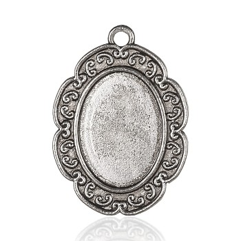 Tibetan Style Alloy Pendant Cabochon Settings, Oval, Antique Silver, Tray: 24x17.5mm, 39.7x29.3x2mm, Hole: 3mm