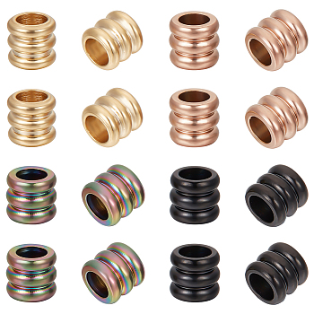 16Pcs 4 Colors 304 Stainless Steel Beads, Grooved Column, Mixed Color, 4.5x5mm, Hole: 3mm, 4pcs/color