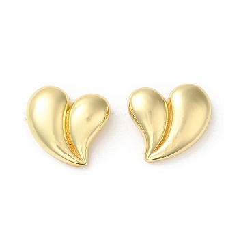 Rack Plating Brass Stud Earrings, Heart, Real 18K Gold Plated, 24.5x28mm