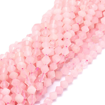 Natural Rose Quartz Beads Strands, Faceted, Bicone, 5.5~6x5.5~6mm, Hole: 0.8mm, about 72pcs/strand, 15.55''(39.5cm)