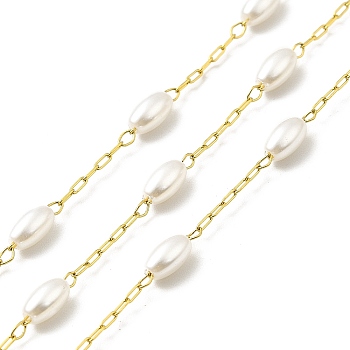 Ion Plating(IP) 316 Surgical Stainless Steel Paperclip Chains, Plastic Oval Charm Chains, Soldered, with Spool, Real 18K Gold Plated, Link: 2.5x1.5x0.3mm, Oval: 6x3.5mm