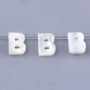 Natural Sea Shell Beads, White Shell Mother of Pearl Shell, Top Drilled Beads, Letter.B, 10x2.5~11.5x3mm, Hole: 0.8mm
