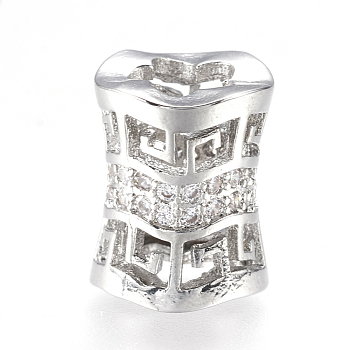 Brass Micro Pave Cubic Zirconia Beads, Column, Real Platinum Plated, 12x10mm, Hole: 5.5mm