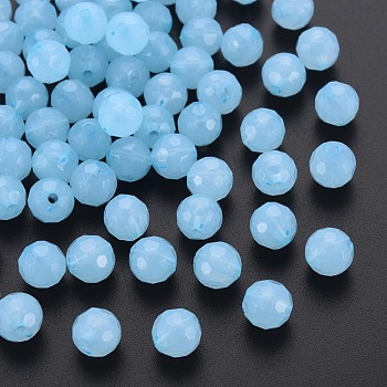 Transparent Acrylic Beads, Dyed, Faceted, Round, Light Sky Blue, 8x7.5mm, Hole: 1.6mm, about 1810pcs/500g