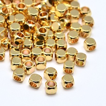 Brass Cube Beads, Lead Free & Cadmium Free, Golden, 3x3x3mm, Hole: 1.8mm