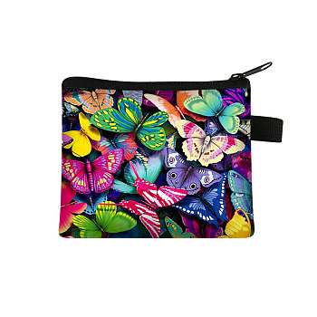 Butterfly Pattern Polyester Clutch Bags, Change Purse with Zipper & Key Ring, for Women, Rectangle, Colorful, 13.5x11cm