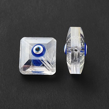 Glass Beads, Faceted Square, with Enamel, AB Color Plated, Blue, 13x13x9mm, Hole: 1.2mm
