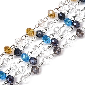 Olycraft Glass Rondelle Beads Chains for Necklaces Bracelets Making, with Platinum Iron Eye Pin, Unwelded, Mixed Color, 39.3 inch, 2strand/color, 5 color, 10strand/box