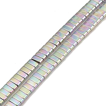 Electroplated Non-magnetic Synthetic Hematite Beads Strands, Rectangle, 2-Hole, Rainbow Plated, 5x2x2mm, Hole: 0.8mm, about 193pcs/strand, 8.27 inch(21cm)
