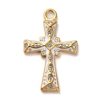 Real 18K Gold Plated 304 Stainless Steel Pendants, with Rhinestone, Cross, Clear, 33x20.5x3mm, Hole: 2.5mm