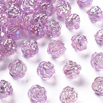 Transparent Acrylic Beads, AB Color, Flower, Violet, 11.5x11.5mm, Hole: 1.8mm, about 780pcs/500g