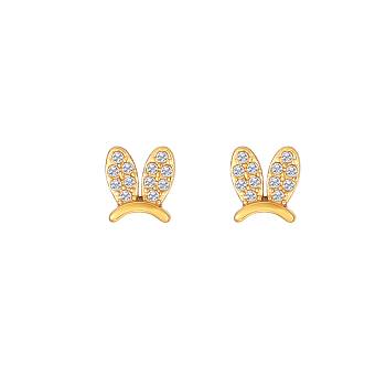 Cute Bunny Ear Studs with Rhinestones, Stainless Steel Earrings.