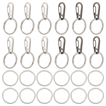 20Pcs 2 Colors Zinc Alloy Rock Climbing Carabiners, and 20Pcs 304 Stainless Steel Split Key Rings, Mixed Color, 31.5x14.5x7mm