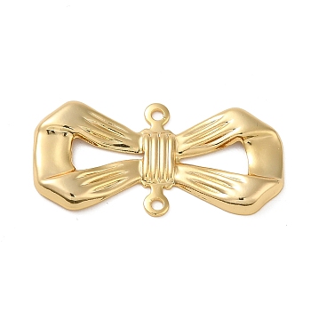 Brass Bowknot Connector Charms, Bow Links, Real 18K Gold Plated, 15x30x2mm, Hole: 1.4mm