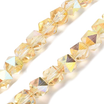 Electroplate Glass Beads Strands, Half Plated, Polygon, Gold, 9x9x9mm, Hole: 1.4mm, about 60pcs/strand, 22.44''(57cm)
