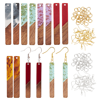 DIY Rectangle Earring Making Kit, Including Resin & Walnut Wood Big Pendants, Iron Jump Rings & Earring Hooks, Mixed Color, 110Pcs/box