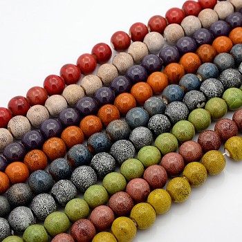 Handmade Fancy Antique Glazed Porcelain Ceramic Round Beads Strands, Mixed Color, 8mm, Hole: 2mm, about 40~42pcs/strand, 12 inch
