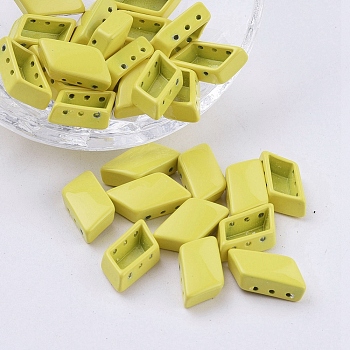 Spray Painted Alloy Multi-Strand Links, For Tile Elastic Bracelets Making, Rhombus, Green Yellow, 14x8x4.8mm, Hole: 0.8mm