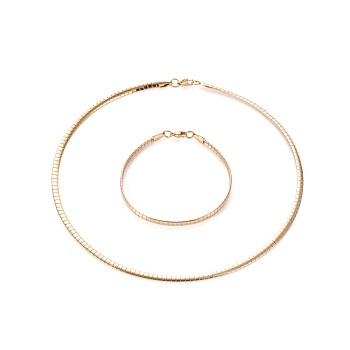 304 Stainless Steel Choker Necklaces and Bangles Jewelry Sets, with Lobster Claw Clasps, Golden, 8-1/8 inch(20.5cm), 17.7 inch(45cm), 4mm