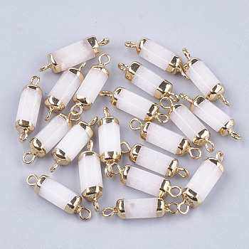 Electroplate Natural  White Jade  Links connectors, with Iron Findings, Column, Golden, 20~21x5~6x5~6mm, Hole: 1.8mm