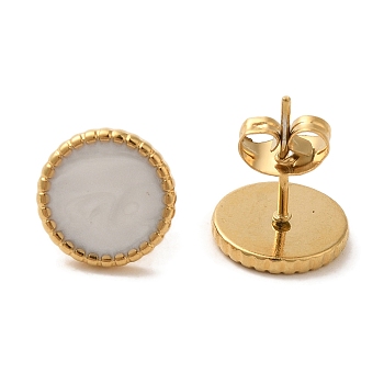 Ion Plating(IP) 304 Stainless Steel Flat Round Stud Earrings, wtih Enamel, Real 18K Gold Plated, 10.5mm