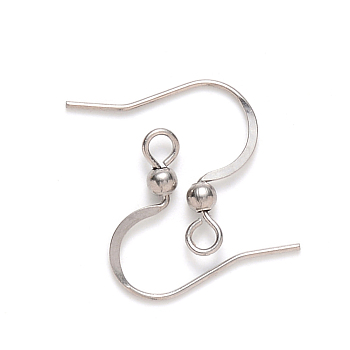 304 Stainless Steel French Earring Hooks, Flat Earring Hooks, Ear Wire, with Horizontal Loop, Stainless Steel Color, 15~17x18mm, Hole: 2mm, 21 Gauge, Pin: 0.7mm