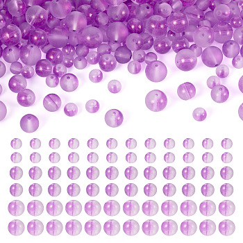 300Pcs Frosted Transparent Glass Beads, with Gold Powder, Round, Dark Violet, 6~10mm, Hole: 1mm