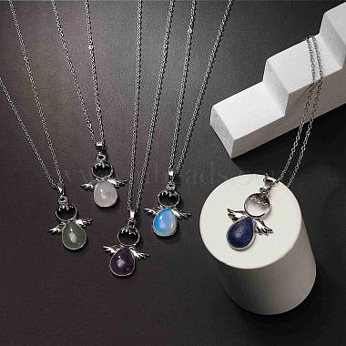 5Pcs 5 Style Natural & Synthetic Mixed Gemstone Angel Pendant Necklaces Set with 304 Stainless Steel Chains for Women(NJEW-JN04097)-2