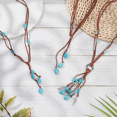 3Pcs 3 Style Ethnic Style Natural Turquoise Chips & Alloy Lariat Necklaces for Women(NJEW-AN0001-58)-7