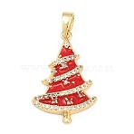 Christmas Brass Micro Pave Cubic Zirconia Pendants, with Enamel, Golden, Christmas Tree, 23.5x16x4.5mm, Hole: 4.9x2.8mm(KK-K413-01D-G)