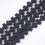 Spray Painted Non-magnetic Synthetic Hematite Beads Strands, Cross, Black, 6~6.5x6~6.5x2.5mm, Hole: 0.8mm, about 66~75pcs/strand, 16.5 inch~18.7 inch(G-T116-18A-17)