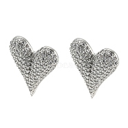 Heart Shape Brass Micro Pave Clear Cubic Zirconia Stud Earrings, Long-Lasting Plated, Cadmium Free & Lead Free, Platinum, 24x20mm(EJEW-Q785-13P)