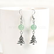 Natural Green Aventurine Dangle Earrings, Alloy Christmas Tree Jewelry for Women, 53x8mm(PW-WGCA7F1-08)