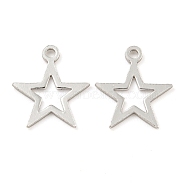 925 Sterling Silver Hollow Star Charms, Real Platinum Plated, 11x10x0.5mm, Hole: 1mm(STER-B005-38P)