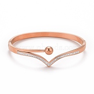 Crystal Rhinestone Wave Hinged Bangle, Ion Plating(IP) 304 Stainless Steel Jewelry for Women, Rose Gold, Inner Diameter: 1-7/8x2-3/8 inch(4.8x5.9cm)(BJEW-G648-04RG)