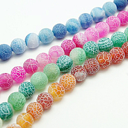 Natural Crackle Agate Beads Strands, Dyed, Round, Grade A, Mixed Color, 6mm, Hole: 1mm, about 63pcs/strand, 15.5inch(G-G055-6mm-M)