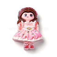 Cartoon Girls Opaque Resin Decoden Cabochons, Doll, Pearl Pink, 25x17x6.5mm(RESI-S392-02C-04)