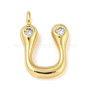 Rack Plating Brass Micro Pave Cubic Zirconia Pendants, Cadmium Free & Lead Free, Long-Lasting Plated, Real 18K Gold Plated, Letter U, 22x15.5x5mm, Hole: 3mm(KK-A200-24G-U)