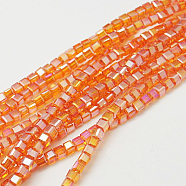 Electroplate Glass Beads Strands, AB Color Plated, Faceted, Cube, Coral, 5~6x5~6x5~6mm, Hole: 1mm, 95~100pcs/strand, 54~57cm(EGLA-D018-6x6mm-51)