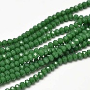 Faceted Rondelle Glass Beads Strands, Green, 3.5x2.5~3mm, Hole: 0.8mm, about 125~128pcs/strand, 13.7~14.1 inch(35~36cm)(GLAA-I033-3mm-12)