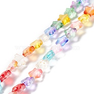 Transparent Glass Beads, with Glitter Powder, Star, Colorful, 7.5~8x8.3x4mm, Hole: 0.7~1mm, about 50pcs/strand, 14.72~14.92 inch(37.4~37.9cm)(GLAA-F112-04B)