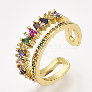 Brass Micro Pave Cubic Zirconia Cuff Rings, Open Rings, Colorful, US Size 7 1/4(17.5mm)(RJEW-S044-037)