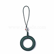 Polyester Tassel Woven Big Pendant Decorations, with Alloy Enamel Findings and Plastic Beads, Antique Silver, Teal, 110~115mm(FIND-N052-001D)