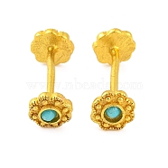 Brass with Synthetic Turquoise Stud Earring Findings, Lead Free & Cadmium Free, Flower, Golden, 17x6mm, Pin: 12x1mm(KK-G502-13G)