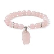 Natural Rose Quartz & Synthetic Hematite Beaded Stretch Bracelet, with Nugget Charms, Inner Diameter: 2-1/2 inch(6.2cm)(BJEW-JB09760-03)
