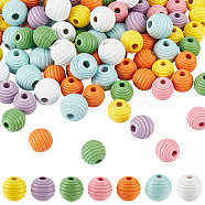 OLYCRAFT 175Pcs 7 Style Painted Natural Wood Beehive Beads, Round, Lead Free, Mixed Color, 25pcs/style(WOOD-OC0001-90)